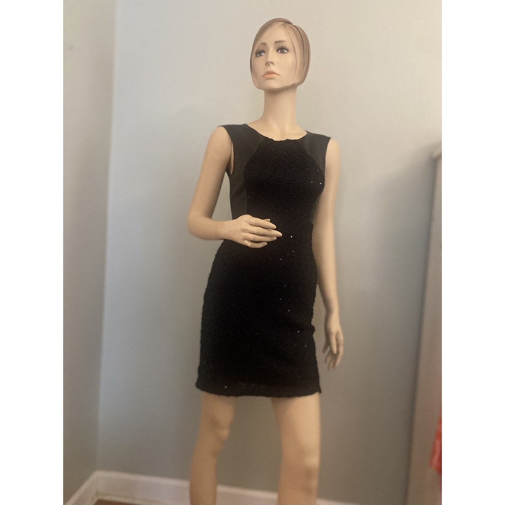 GUESS Dress Black Faux Leather & Black Shimmering‎ Fabric  Size 2  Zipper - Picture 7 of 12
